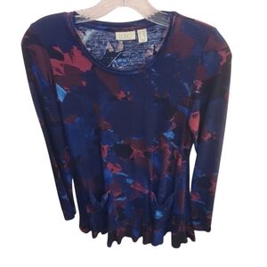 LOGO Lori Goldstein Women's Blue and Red Patterned Top
